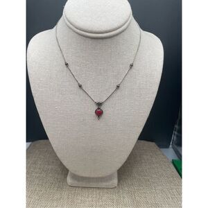 Vintage 5 Star Sterling Silver Red Cabochon Necklace Pendant With Silver Balls 1